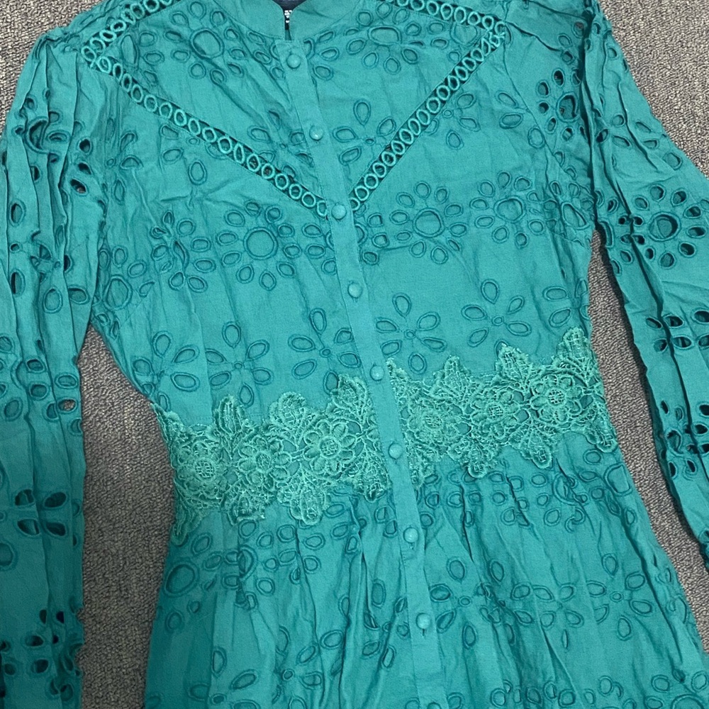 Karen Millen Teal Embroidered Long Sleeve Dress - Picture 4 of 9